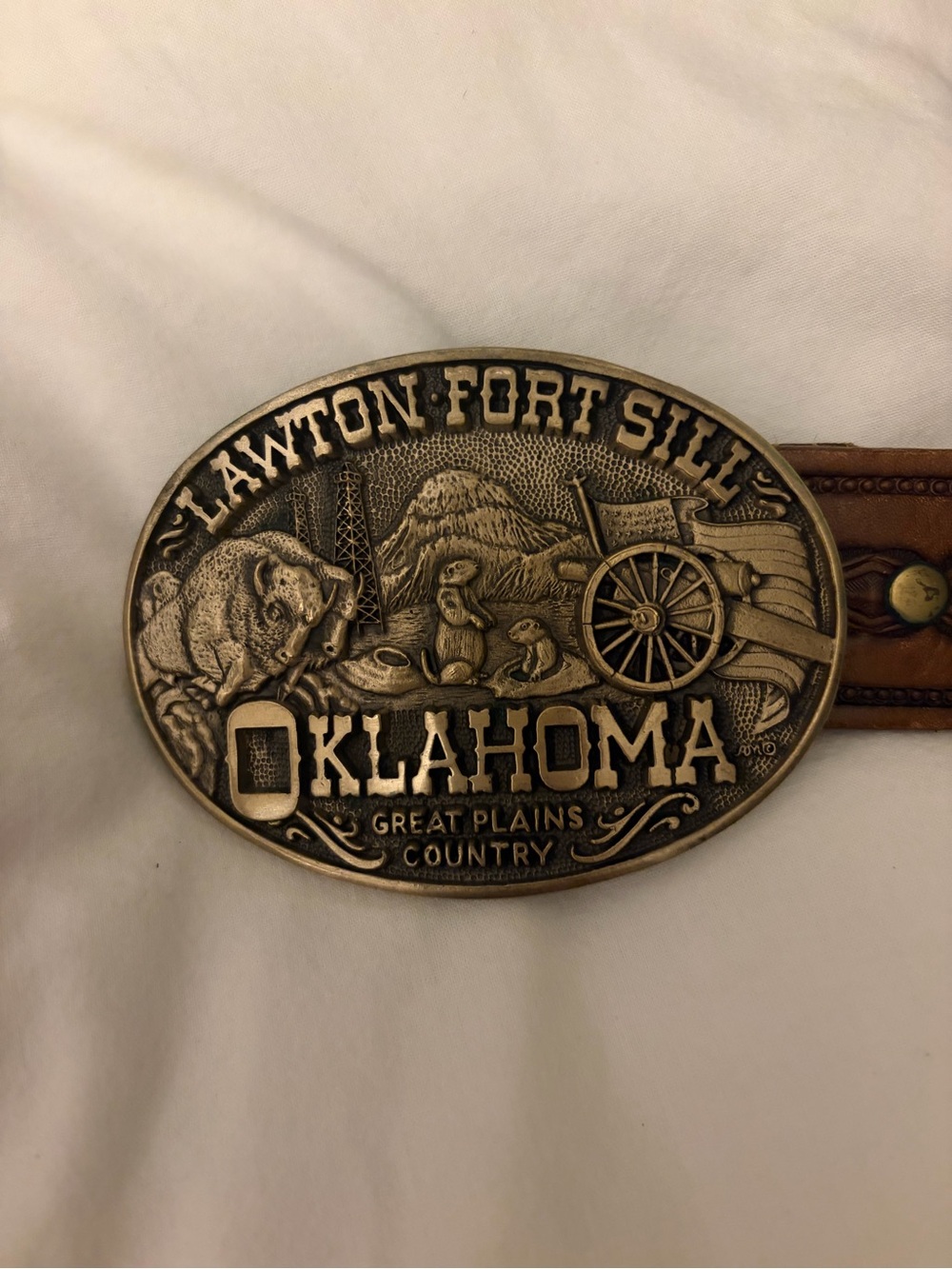 Oklahoma Themed Western Belt Buckle - Antique Gold Tone